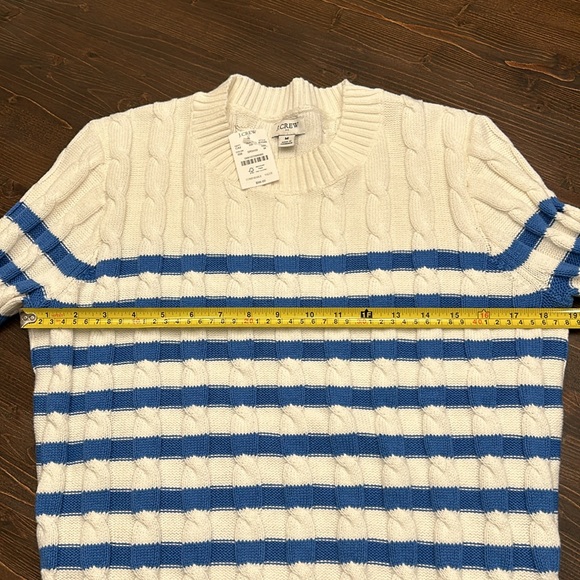 J Crew Factory Striped Cable Sweater Ivory & Blue 100% Cotton Size M. NWT - Picture 8 of 11